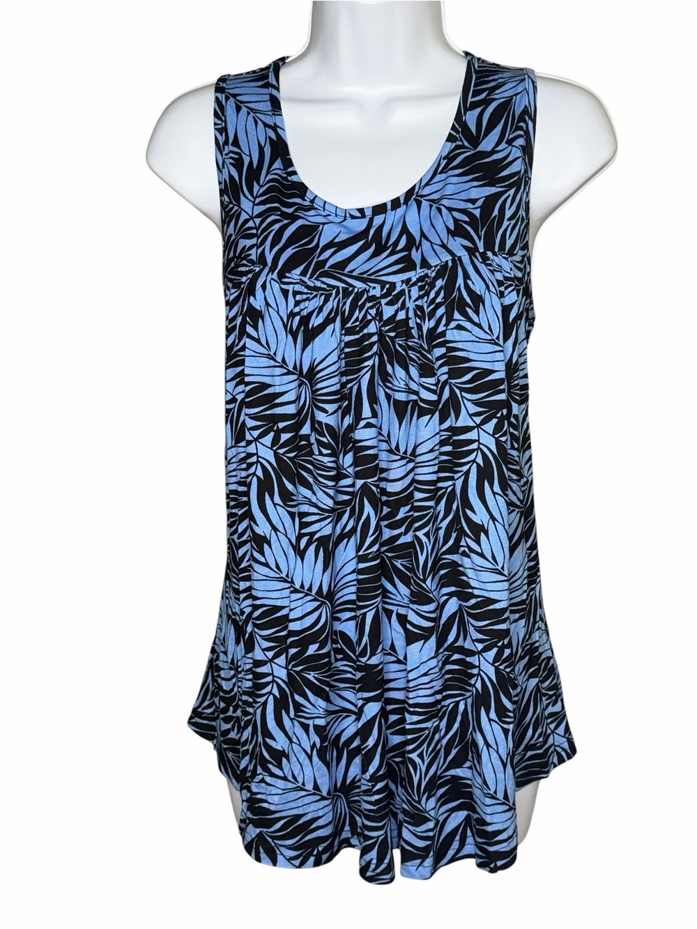 Muse Show Blue Tropical Leaf Sleeveless Tunic Tank Top XL NWT